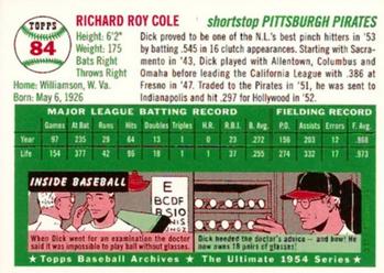 1994 Topps Archives 1954 #84 Dick Cole Back