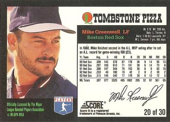 1994 Score Tombstone Pizza Super-Pro Series #20 Mike Greenwell Back