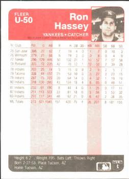 1985 Fleer Update #U-50 Ron Hassey Back