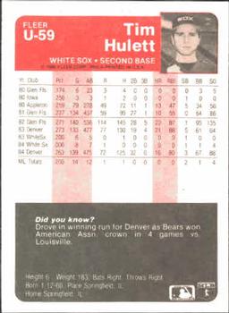 1985 Fleer Update #U-59 Tim Hulett Back