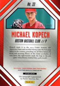 2014 Panini Prizm Perennial Draft Picks - Prospect Signatures Prizms #33 Michael Kopech Back