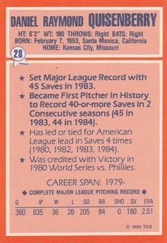 1985 Topps Woolworth All Time Record Holders #28 Dan Quisenberry Back