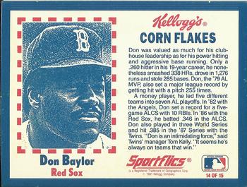 1991 Kellogg's Corn Flakes Baseball Greats #14 Don Baylor Back