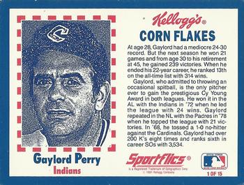 1991 Kellogg's Corn Flakes Baseball Greats #1 Gaylord Perry Back