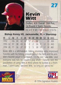 1994 Signature Rookies Draft Picks #27 Kevin Witt Back