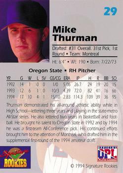 1994 Signature Rookies Draft Picks #29 Mike Thurman Back