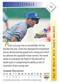 1993-94 Futera Australian Baseball Export Series #25 Grant McDonald Back