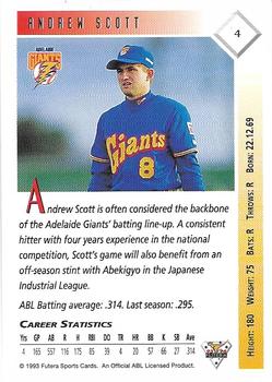 1993-94 Futera Australian Baseball Export Series #4 Andrew Scott Back