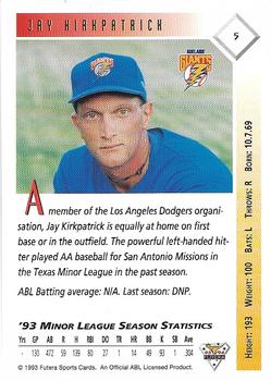 1993-94 Futera Australian Baseball Export Series #5 Jay Kirkpatrick Back