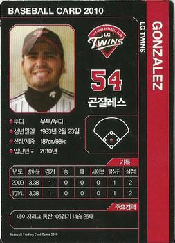 2010 Korean Baseball Organization Trading Card Game #AT001 Edgar Gonzalez Back