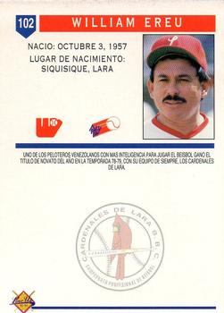 1993-94 Line Up Venezuelan Winter League #102 William Ereu Back