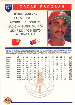 1993-94 Line Up Venezuelan Winter League #137 Oscar Escobar Back