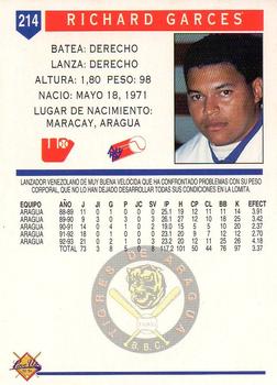 1993-94 Line Up Venezuelan Winter League #214 Richard Garces Back