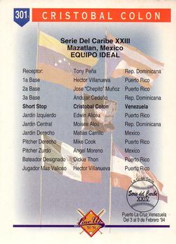 1993-94 Line Up Venezuelan Winter League #301 Cristobal Colon Back