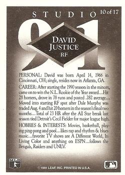 1991 Donruss - Studio Previews #10 David Justice Back
