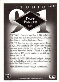 1991 Donruss - Studio Previews #3 Dave Parker Back