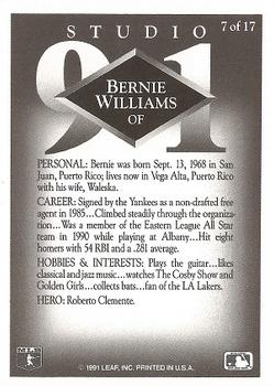 1991 Donruss - Studio Previews #7 Bernie Williams Back