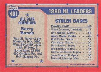 1991 Topps - Desert Shield #401 Barry Bonds Back
