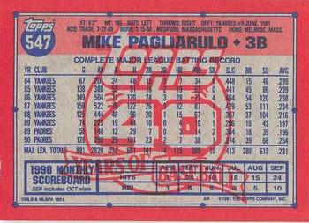 1991 Topps - Desert Shield #547 Mike Pagliarulo Back