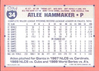 1991 Topps - Collector's Edition (Tiffany) #34 Atlee Hammaker Back