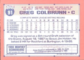 1991 Topps - Collector's Edition (Tiffany) #91 Greg Colbrunn Back