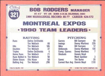 1991 Topps - Collector's Edition (Tiffany) #321 Bob Rodgers Back