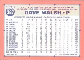 1991 Topps - Collector's Edition (Tiffany) #367 Dave Walsh Back