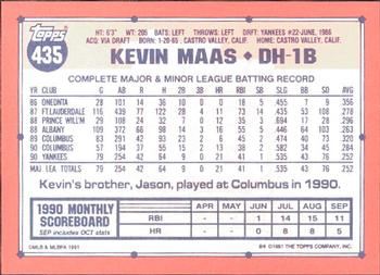 1991 Topps - Collector's Edition (Tiffany) #435 Kevin Maas Back