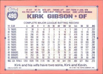 1991 Topps - Collector's Edition (Tiffany) #490 Kirk Gibson Back