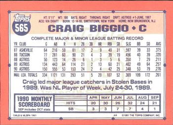 1991 Topps - Collector's Edition (Tiffany) #565 Craig Biggio Back