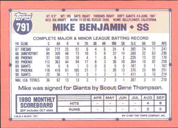 1991 Topps - Collector's Edition (Tiffany) #791 Mike Benjamin Back