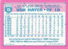 1991 Topps Micro #15 Von Hayes Back