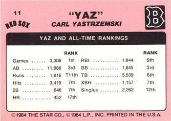 1984 Star Carl Yastrzemski #11 Carl Yastrzemski Back