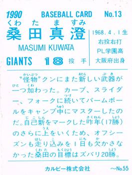 1990 Calbee #13 Masumi Kuwata Back