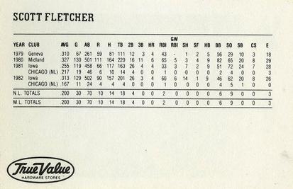 1983 True Value Chicago White Sox #NNO Scott Fletcher Back