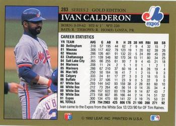 1992 Leaf - Black Gold #283 Ivan Calderon Back