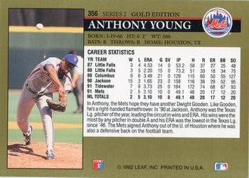 1992 Leaf - Black Gold #356 Anthony Young Back