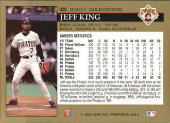 1992 Leaf - Black Gold #420 Jeff King Back