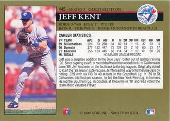 1992 Leaf - Black Gold #445 Jeff Kent Back
