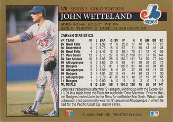 1992 Leaf - Black Gold #478 John Wetteland Back
