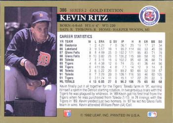 1992 Leaf - Black Gold #386 Kevin Ritz Back