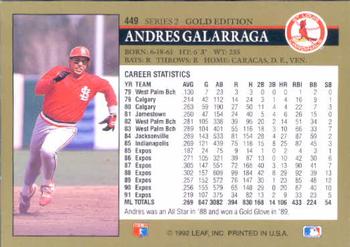 1992 Leaf - Black Gold #449 Andres Galarraga Back