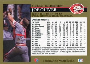 1992 Leaf - Black Gold #7 Joe Oliver Back