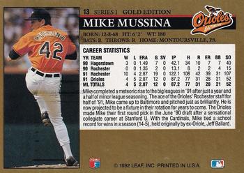 1992 Leaf - Black Gold #13 Mike Mussina Back