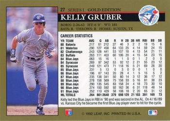 1992 Leaf - Black Gold #27 Kelly Gruber Back