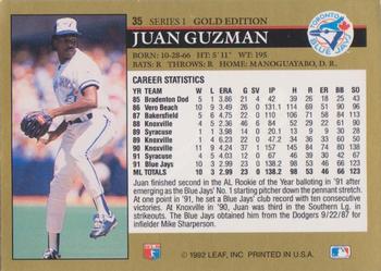 1992 Leaf - Black Gold #35 Juan Guzman Back