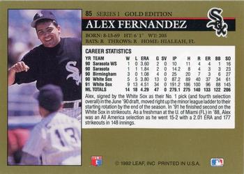 1992 Leaf - Black Gold #85 Alex Fernandez Back