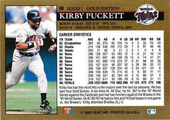 1992 Leaf - Black Gold #98 Kirby Puckett Back