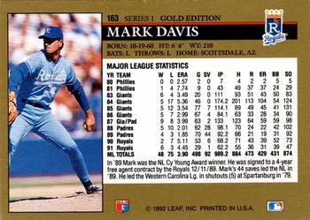 1992 Leaf - Black Gold #163 Mark Davis Back