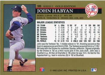 1992 Leaf - Black Gold #189 John Habyan Back